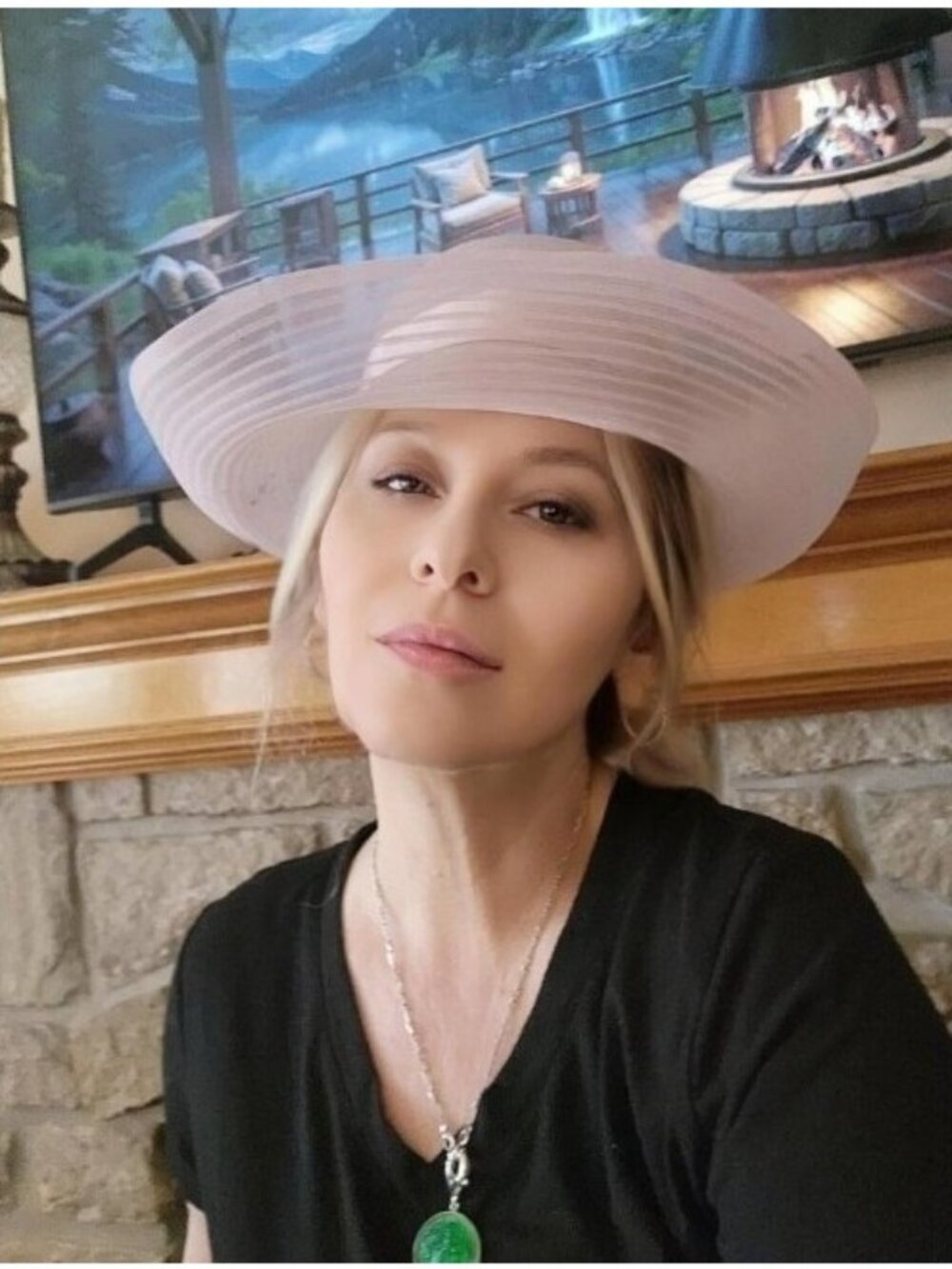 CHRISTIAN DIOR Vintage 1980s Sheer Pink Wide Brim Hat With Matching Hair Pins